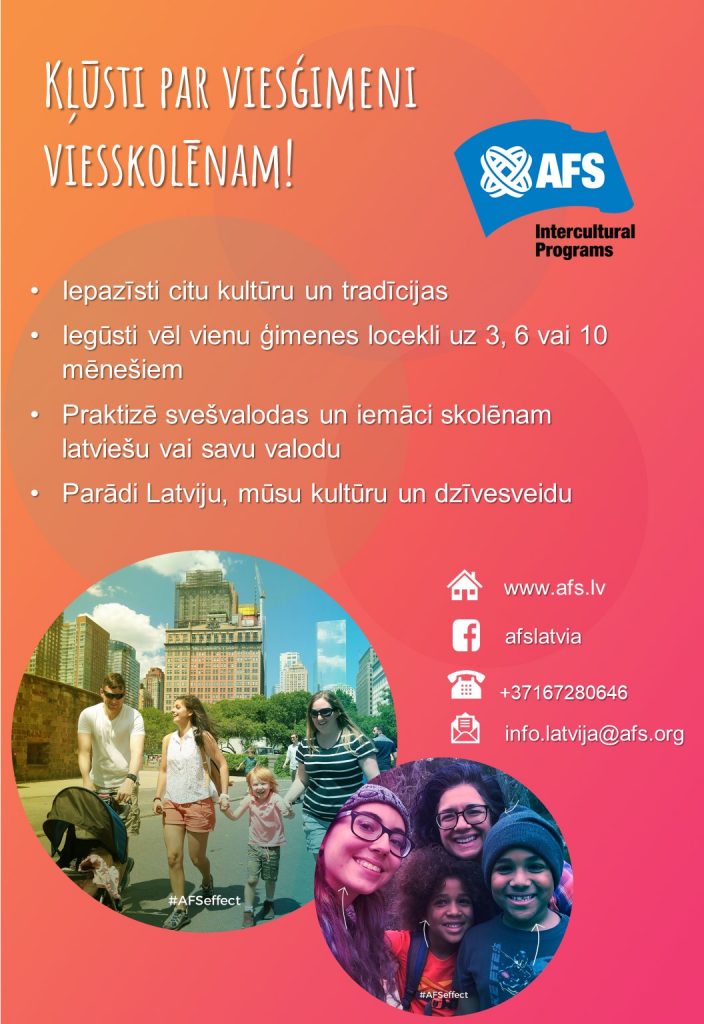 AFS Latvija aicina pieteikties viesmīlīgās ģimenes visā Latvijā!